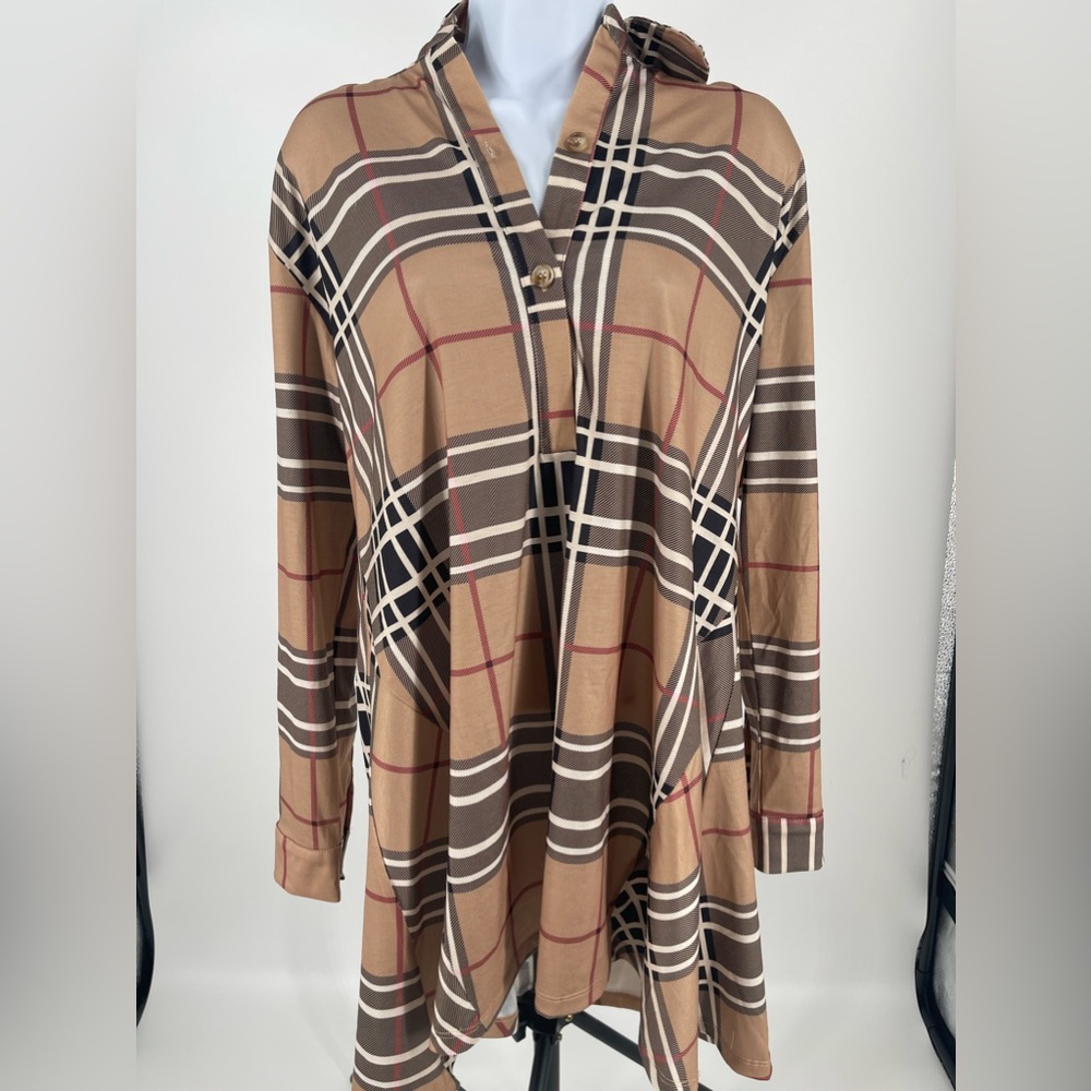 Plaid Button Down Shirt Dress by Cezelle